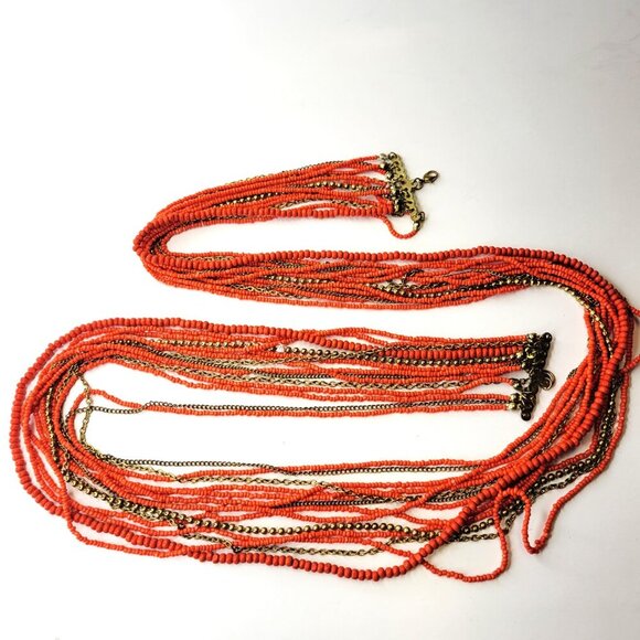 Multistrand Orange Long Necklace - Picture 2 of 12